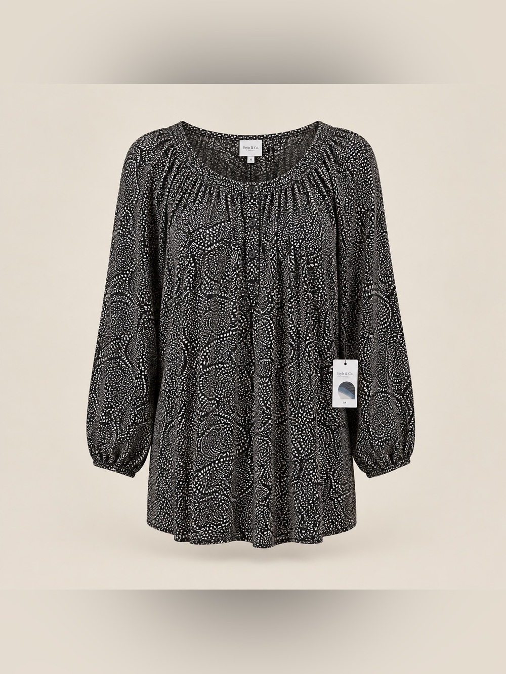 Croft & Barrow 3X Woman’s Smocked shoulder Paisley Print Rayon blouse